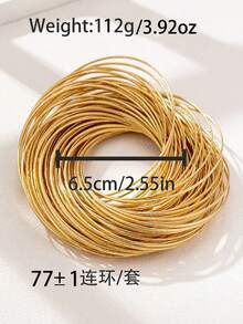 3 Sizes Available: 30pcs/Set, 50pcs/Set, 77pcs/Set Matte Gold Tone Coil Bangle Bracelet, Designed For Women, Suitable For Party, Holiday, Jewelry Accessory (Note: The 50pcs Set Is Shown In The Main Image, The 77pcs Set Has A Better Wearing Effect, The 30pcs Set Has Slightly Different Wearing Effect, And The Product Color May Vary Slightly Under Different Lighting Conditions, Suitable For Different Wrist Sizes)