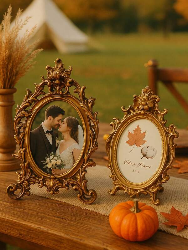 1 peça porta-retrato oval vintage dourado ornamentado, suporte para fotos de mesa em estilo barroco para casamento, retrato de família, lareira de sala de estar ou decoração de quarto, ideia de presente