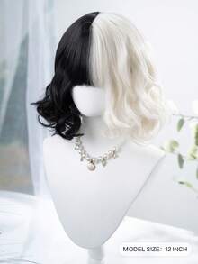 alicegarden 1 Synthetic Heat-Resistant Wig With Bangs, Color Blocked Short Roll Wig, 12 Feet Long, Made Of Fiber, Suitable For Daily Use, Natural Simulation Wig