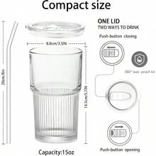 Glass Cups With Lids And Glass Straws High Borosilicate 20OZ Tumblers 2Pcs For Coffee Tea Juice Smoothies Hot/Cold Drinks At Home Office - 2個18.5盎司 - 查看 2