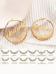 Customized Birthday Flower Earrings With Names, Personalized Name Ring Earrings, December Wreath Earrings, Mother's Gifts, Gifts For Girls Can Be Customized With Simple Daily Styles, Including Gift Boxes, Valentine's Day Gifts, Birthday Gifts, Mother's Day Gifts, Daily Gifts - Black - View 12