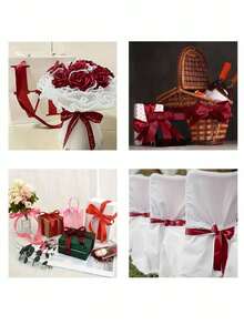 1 卷 25 码 1-5 厘米宽双面优质缎带，适用于 DIY 玫瑰装饰、礼品包装 - 婚礼派对蝴蝶结丝带，用于桌椅装饰、拱门、礼品盒、蛋糕装饰、服装配饰、编织，营造优雅的节日氛围，是蝴蝶结丝带、节日庆祝派对、节日礼物的理想选择 - 紅色 - 查看 7