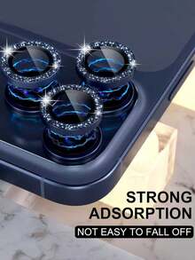 3pcs Apple Camera Lens Protector Film, Fit For 17 Pro/Compatible With 17 Pro Max, Shiny 9H Tempered Glass Camera Cover Screen Protector With Metal Ring Decor Accessories (Shiny Blue) - Royal Blue - View 3