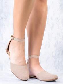 Balerinas Lisas Tira Tobillera Dos Colores Para Dama Estilo GSCH170  Casual  Elegante  De moda  Glamour  Negocio    Hebilla - Café Gamuza - Ver 7