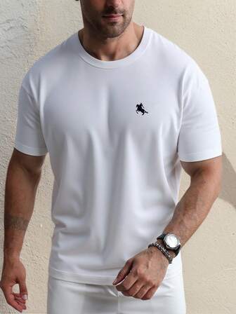 Camiseta de manga corta casual de cuello redondo con estampado de caballero para hombre de talla grande, ideal para usar con pantalones casuales en viajes, vacaciones, campamentos al aire libre y deportes