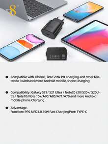 Zestaw szybkiej ładowarki PD 25 W, zawiera superszybki adapter ładowarki 25 W i kabel ładujący USB-C o długości 3,3 stopy/6,6 stopy, kompatybilny z modelami Galaxy S25/S24/S23/S22/S21/S20/Plus/Ultra/FE, Note 20/10/Z Fold/Flip, A17 oraz 16/16 Pro/16 Pro Max/16 Plus/17 Air/15 Pro/15 Plus/15 Pro Max - Wtyczka UE typ C (220–240 V) - Zobacz 3