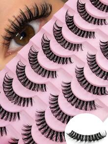 Rikuaild 10 Pairs Full Set False Eyelashes, Russian Style Strip Lashes, D Curl Transparent Band Lashes, Thick & Fluffy Natural Look Lashes, Volumizing Lashes, Travel Makeup Essential, Reusable, Thick & Voluminous Lash Makeup - 俄羅斯條狀假睫毛 - 查看 1