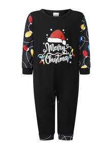 Family Matching Christmas Pajamas Set Letter String Lights Print Holiday Pajamas Sleepwear Pants Set Festival Party Pj Set Sleepwear 2Piece Xmas Oufit