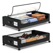 Stozle 1Pack/2Pack Under Bed Storage Boxes With Wheels, Large Capacity Fabric Organizer With Clear Lid & Handle, Multi-Compartment Design For Clothes, Shoes, Toys, And Books, Black, Home Organization | Classic Design | Sturdy Handle, Closet Organizers And Storage, Under-Bed Storage - 2 gói màu đen - Xem 11