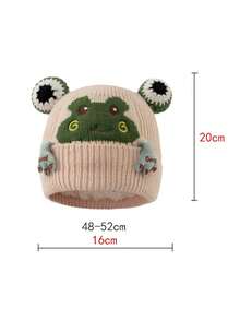 2pcs Kids Knitted Hat & Scarf Set, Warm Thermal Lined, Cute Frog Embroidery Pattern, Suitable For Autumn/Winter Daily Wear - Multicolor - View 4