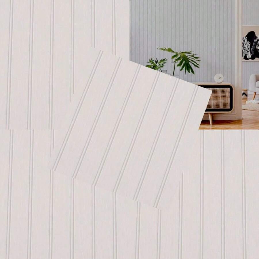 Faux Beadboard Peel And Stick Wallpaper Off/Grey | SHEIN