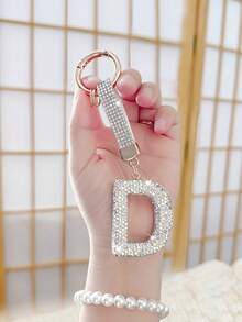Sparkling Rhinestone Alphabet Keychain - Lucky Crystal Pendant, Shiny Alloy Charm For Bags & Backpacks - Perfect Gift For Birthdays & Special Occasions,Key Chain Ring Bag Backpack Charm Car Hanging Pendant Women Girls Gift,Wallet And Handbag Accessories, Alphabet Initial Letter A-Z - Silver - View 5