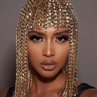 1개 여성용 개인 맞춤 태슬 헤어 체인, 펑크 스타일 메탈 체인 크리스탈 헤어 액세서리, 과장된 헤드피스