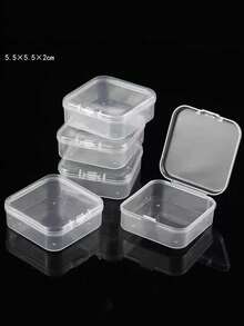 6pcs New Square Transparent Plastic Box Small Items Stationery Jewelry Storage Box Lid Open Seal Dustproof Plastic Box
