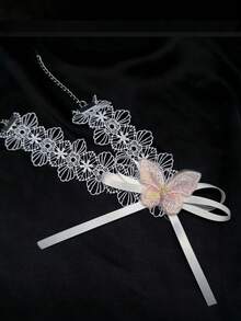 1pc Lace Bowknot Choker Necklace Accessory - White - View 5