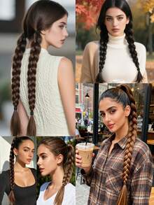 1pc Long Braided Synthetic Hair Extension Ponytail, Women's Ponytail With Headband, Made Of Synthetic Fiber, Available In Multiple Lengths, Suitable For Christmas, Daily Wear, Parties And More - Chocolate Brown - View 11