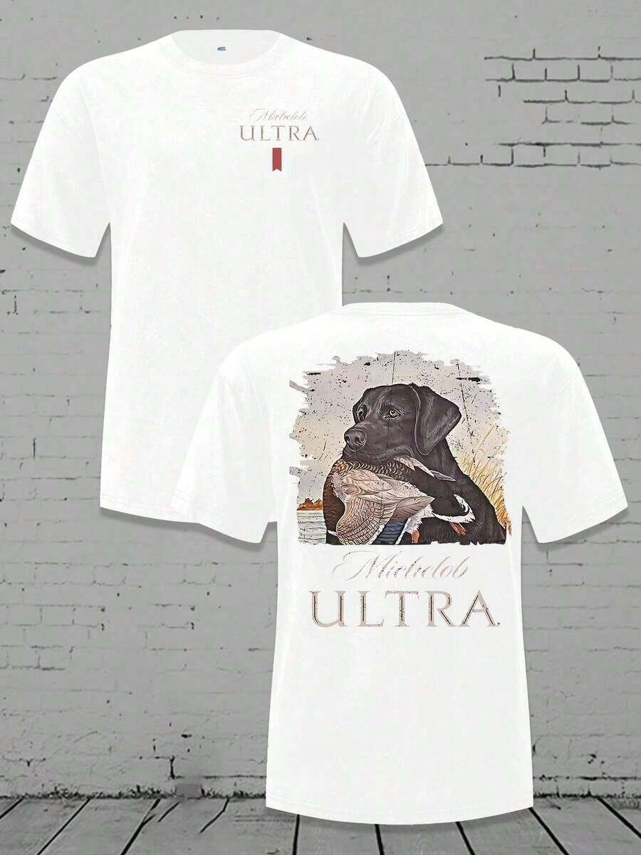 Men's Casual Crewneck T - Shirt - Michelob Ultra Duck Hunting Dog Graphic, 220g Breathable Cotton Tee - trắng - Xem 1