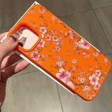 Funda de teléfono con flor de ciruelo rosa suave, adecuada para iPhone 16/15/14/13/12/X y otros modelos, disponible en siete colores, ligera, duradera y de moda, que proporciona una protección de alta calidad - Naranja - Ver 1