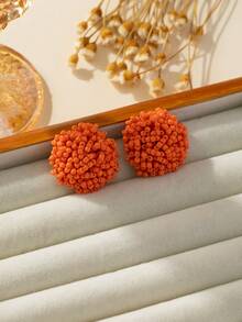 1 Pair Boho Handmade Beaded Round Earrings, Vintage Firework Design, Elegant High-End Pearls Earrings, Unique Sweet Earrings Suitable For Women, Wedding, Party, Daily Wear