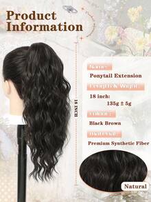 18英寸多层马尾辫接发，爪夹式马尾辫，蓬松浓密水波纹假发，柔软自然，适合女性（黑色/棕色）接发 - Black-brown - 查看 2