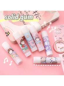 Set de 5 barras de pegamento sólido de alta viscosidad, cintas adhesivas, pegamento y sujetadores hechos a mano con diseños de dibujos animados