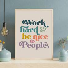 1 件/套现代努力工作，善待他人壁画，积极名言励志帆布海报和印刷品，复古帆布墙面艺术装饰，家庭办公室，理想的礼物墙面艺术，无框架 - 彩色 - 查看 7