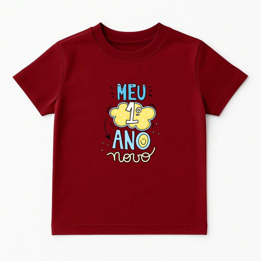 Camiseta Infantil T Shirt Camisa Casual Unissex Criança Estampada Meu Primeiro Ano Novo