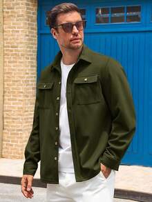 Mens Shirt Jacket Long Sleeve Button Down Casual Shacket Lightweight Thermal Shirts With Pocketshalloween - Army Green - View 10