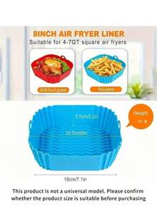 2pcs Square Silicone Air Fryer Liners - 8 Inch Reusable Air Fryer Pan - Air Fryer Accessories - 4 To 7QT Oven Microwave Accessories (Red + Blue) - 藍色+紅色 - 查看 2