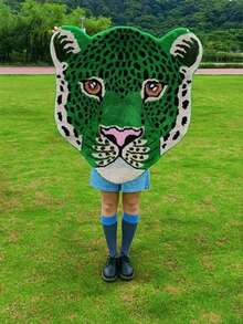1pc Green Leopard Head Rug, Leopard Print Carpet, Creative Fashion Carpet, INS Style Rug, Home Decor Mat, Fluffy Soft Comfortable Carpet, Durable, Non-Slip Easy To Clean, Suitable For Kitchen, Entryway, Bedroom, Bathroom, Living Room, Gaming Room, Closet, Dining Room, Backyard Christmas Decor
