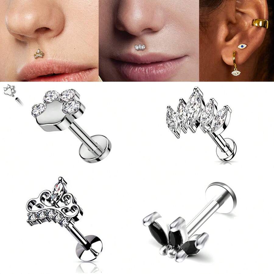 ADYJELY 1 pezzo Piercing per il naso in acciaio inossidabile ipoallergenico, orecchino a perno per cartilagine 16G 8mm, anello per labbro a forma di zampa di cane placcato in oro 18K, piercing per elice con filettatura interna, decorazione per orecchie, tragus, adatto per donne e uomini