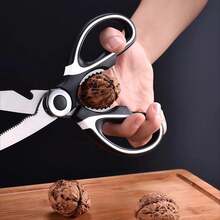 1 pieza Tijeras profesionales de cocina de acero inoxidable de 8 pulgadas, apropiadas para abrir botellas, escamar pescado, romper nueces y cortar huesos de pollo,Conveniente para la cocina y el hogar, puede cortar carne, verduras, materiales hechos a mano, ideal para la cocina - Negro - Ver 6