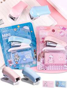 Compact Stapler In Minimalist Style, Three-In-One Function For Office And Study, Portable Document And Exam Binding Tool, Cartoon Multifunctional Binder For Students, Mini Stationery Stapler Set, Back-To-School Season Goodies