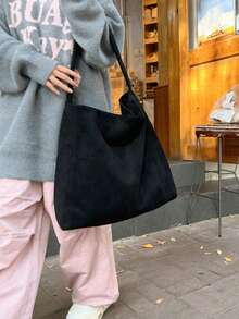 1 Bộ túi xách nữ đeo nách da lộn cổ điển dung tích lớn thời trang thu/đông, túi đeo vai đi làm cao cấp có lớp lót bên trong - màu đen - Xem 2