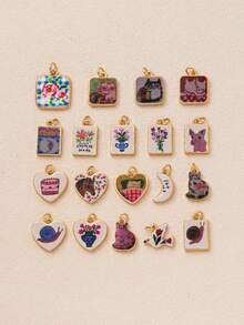 1 Piece Of Cute Printed Cat, Flower, Snail, Piglet, Horse, Pigeon, Moon, Cake Pattern Pendant, Electroplated With 18K Gold, Suitable For DIY Jewelry Accessories, Necklaces, Bracelets, Earrings, Keychains, Bag Chain Accessories, Women's Jewelry Accessories, Gold-Plated Pendant, Trinkets