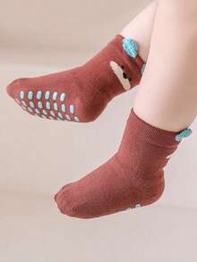 3 Pares de Meias de Bebê Antiderrapantes com Padrão Aleatório Misto de Cor de Desenho Animado de Orelha e Expressão, Sola Macia para Uso Interno, Adequado para Uso Diário de Meninos e Meninas Pequenos