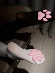 Meias Cano Alto Femininas com Garra de Gato 3D - Meias de Silicone Pretas com Acolchoado Rosa para Roleplay, Acessório de Moda Fofo, Adequado para Eventos Temáticos e Uso Diário, Estrutura de Tecido Macio, Acessório de Vestuário, Estilo Brincalhão, Material Durável, Colecionador de Meias