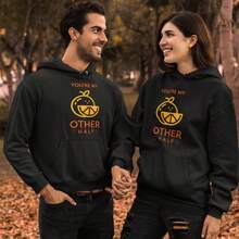 Sudadera para Parejas en Duo Diseño Impreso de Naranja eres mi otra mitad Hoodies para Novios - Negro - Ver 2