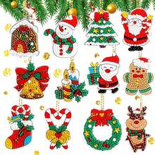 12pcs/Set DIY Diamond Art Christmas Keychains Decoration Kit - Acrylic One Sided Drill Special Crystal Rhinestone Diamond Painting Christmas Ornaments For Christmas Tress Decor, Handmade Crafts Art Pendants For Home Office Restaurant Christmas Party Decoration, Great Christmas Gifts For Friends And Family - Multicolor - View 10