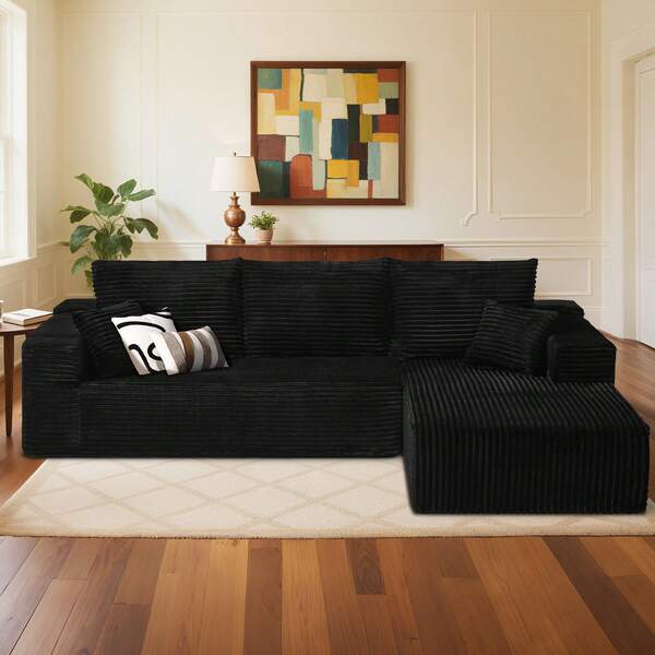 105'' Cloud Sectional Couch With L-Shaped Recliner,Pedals Can Be Purchased Separately Boneless Corduroy Sofa With Deep Seat,Modern Modular Couch For Living Room, No Assembly Required,Comfy Plush Corduroy Fabric,Sofa De Sala,Couch,Sofa Cama,Muebles Para Sala, Living Room Furniture, Muebles, Bedroom Furniture Set, Recliner Chair For Adult.