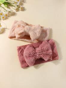 2pcs Newborn Cute Fluffy Bow Soft Breathable Baby Hair Accessories Set, Suitable For Daily Wear All Seasons