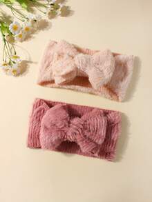 2pcs Newborn Cute Fluffy Bow Soft Breathable Baby Hair Accessories Set, Suitable For Daily Wear All Seasons