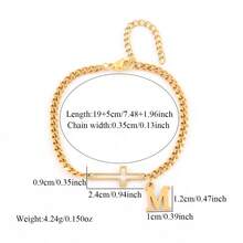 1pc Fashionable Cross & Letter Stainless Steel Gold Cuban Link Chain Bracelet For Men - Yellow Gold - View 2