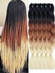1/3/5 件/包 渐变棕色辫子 24 英寸合成大号编织马尾辫 合成钩针接发 时尚日常使用派对角色扮演万圣节 Yaki 直发 黑色至米色