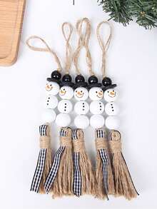 50 pièces Perles en bois de bonhomme de neige de Noël - Perles de bois rondes blanches d'hiver non finies pour l'artisanat DIY, la décoration de fête de Noël et la maison