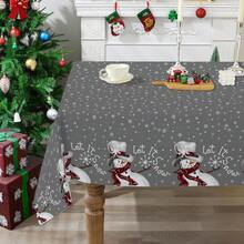 1pc Grey Snowman & Snowflake Decorative Christmas Tablecloth, Christmas Polyester Tablecloth, Suitable For Home, Dining Room And Restaurant, Tabletop Decor, Home Goods