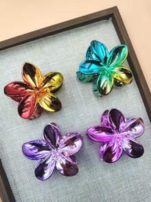 2025 New Arrival Faux Metal Electroplated Dual-Tone Plumeria Hair Claw Clips, Shark Shaped Floral Hair Clips, Suitable For Vacation, Travel, Party, Birthday, Office, Beach, Bun Updo Winter Hair Accessories Flower Hair Clutch