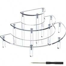 3-Tier Acrylic Half-Moon Shaped Display Stand For Storing And Showcasing Makeup Collections, Acrylic Multi-Layered Rack, Organic Glass Display Stand, Transparent Storage Shelf