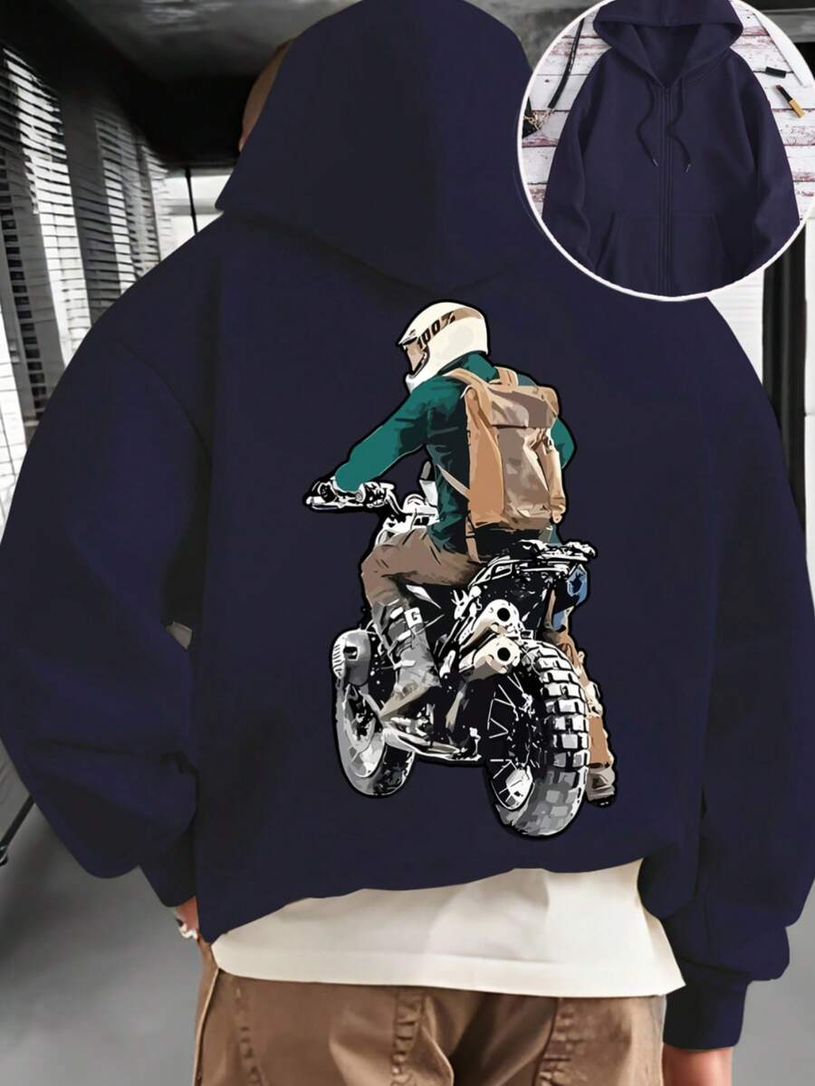 005|Enviado desde México|Sudadera cardigan para hombres Sudadera de capucha de color azul oscuro con impresiones relacionadas con "Better Call Saul", como "IN LEGAL TROUBLE?", "SUE 'EM NOW" y "IT'S ALL GOOD MAN", ofreciendo un estilo atractivo y una referencia interesante para los - Azul - Ver 1