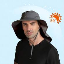Sombrero de sol de ala Ancha, Gorro de Pesca Transpirable de ala Ancha Impermeable con UPF 50+ Protección Solar, Sombrero para el Sol con Solapa en el Cuello para Viajes, Camping, Canotaje, Safari - 1 - Ver 3